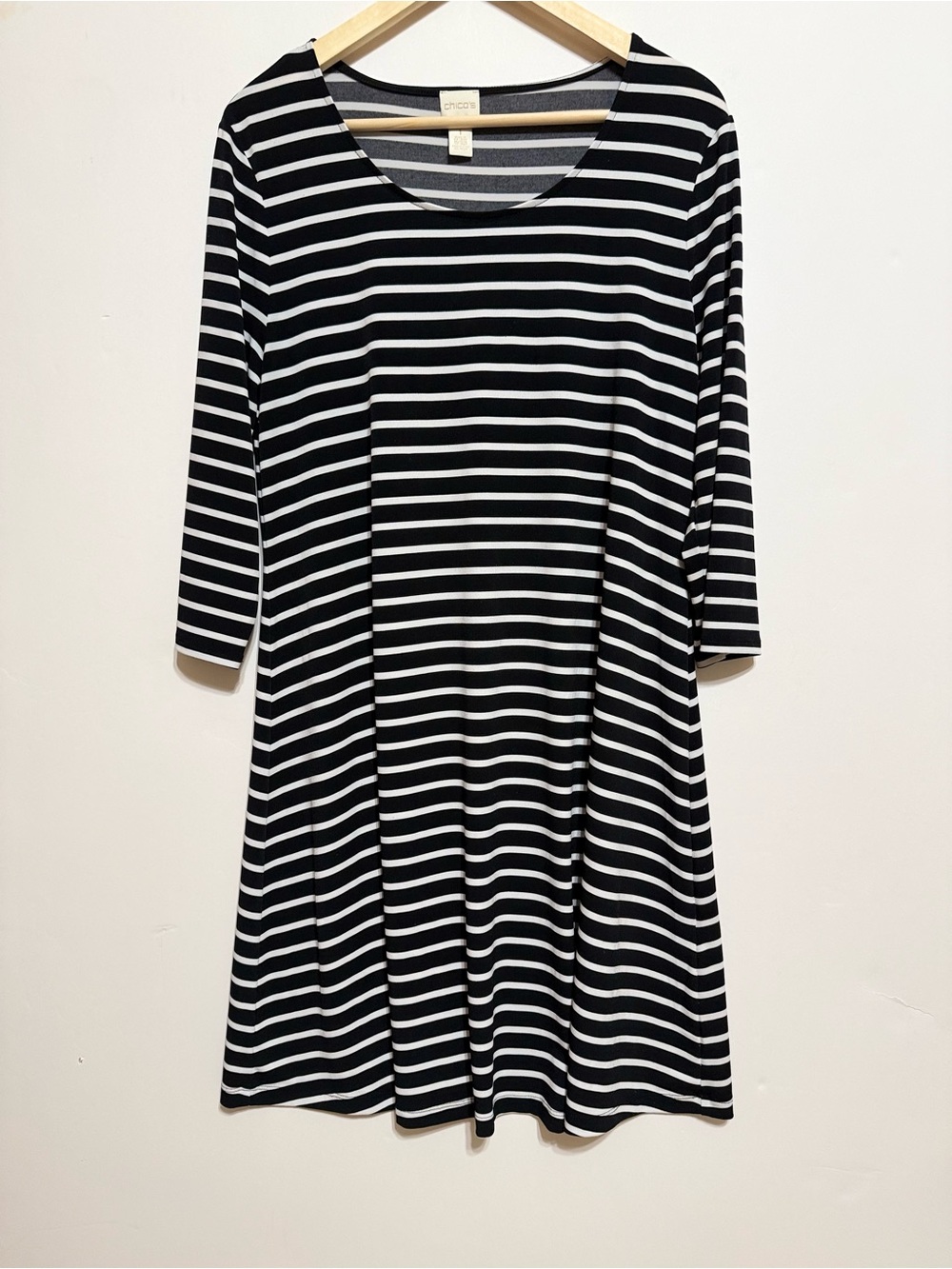 Chico’s Black & White stripe A-line trapeze dress